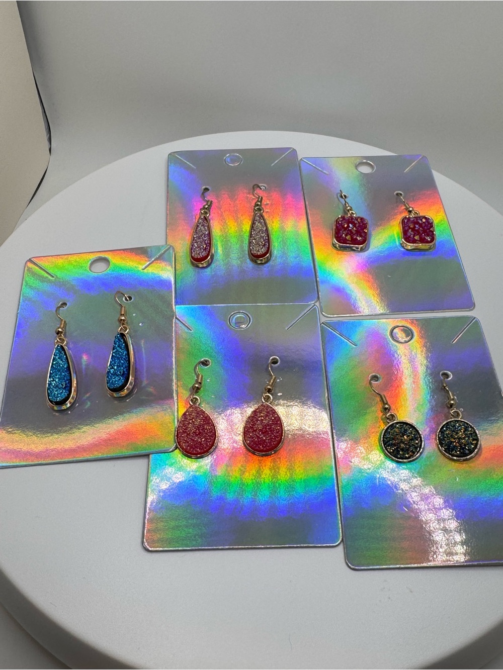 Set of 5 different shaped glitter earrings